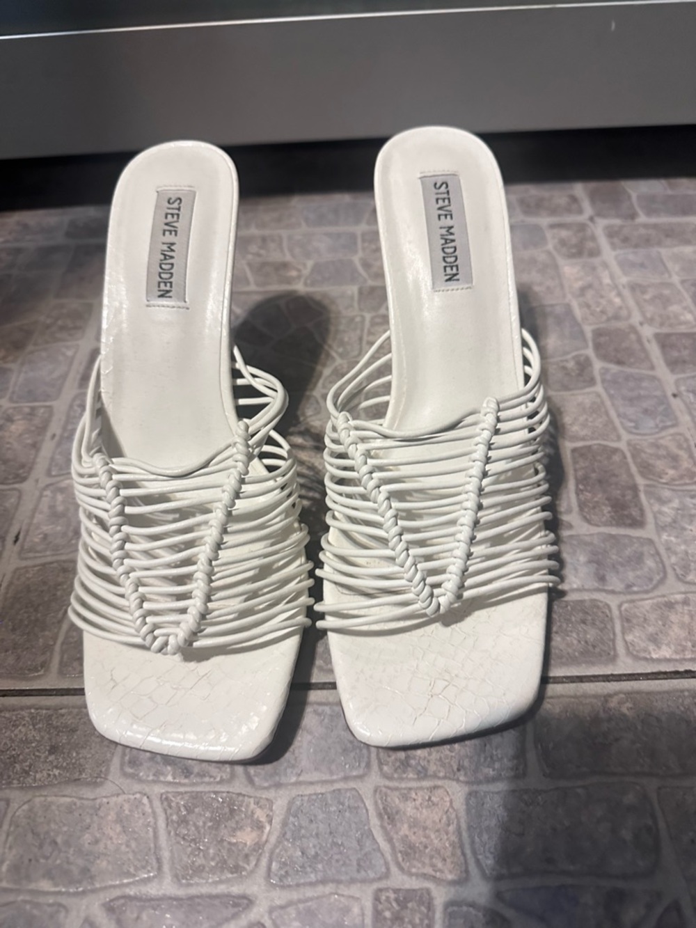 Steve Madden White Braided Strappy Square-Toe Mules